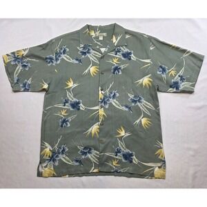 Tommy Bahama NWOT Men's Sage Green & Floral Silk Short Sleeve Shirt. Size XL